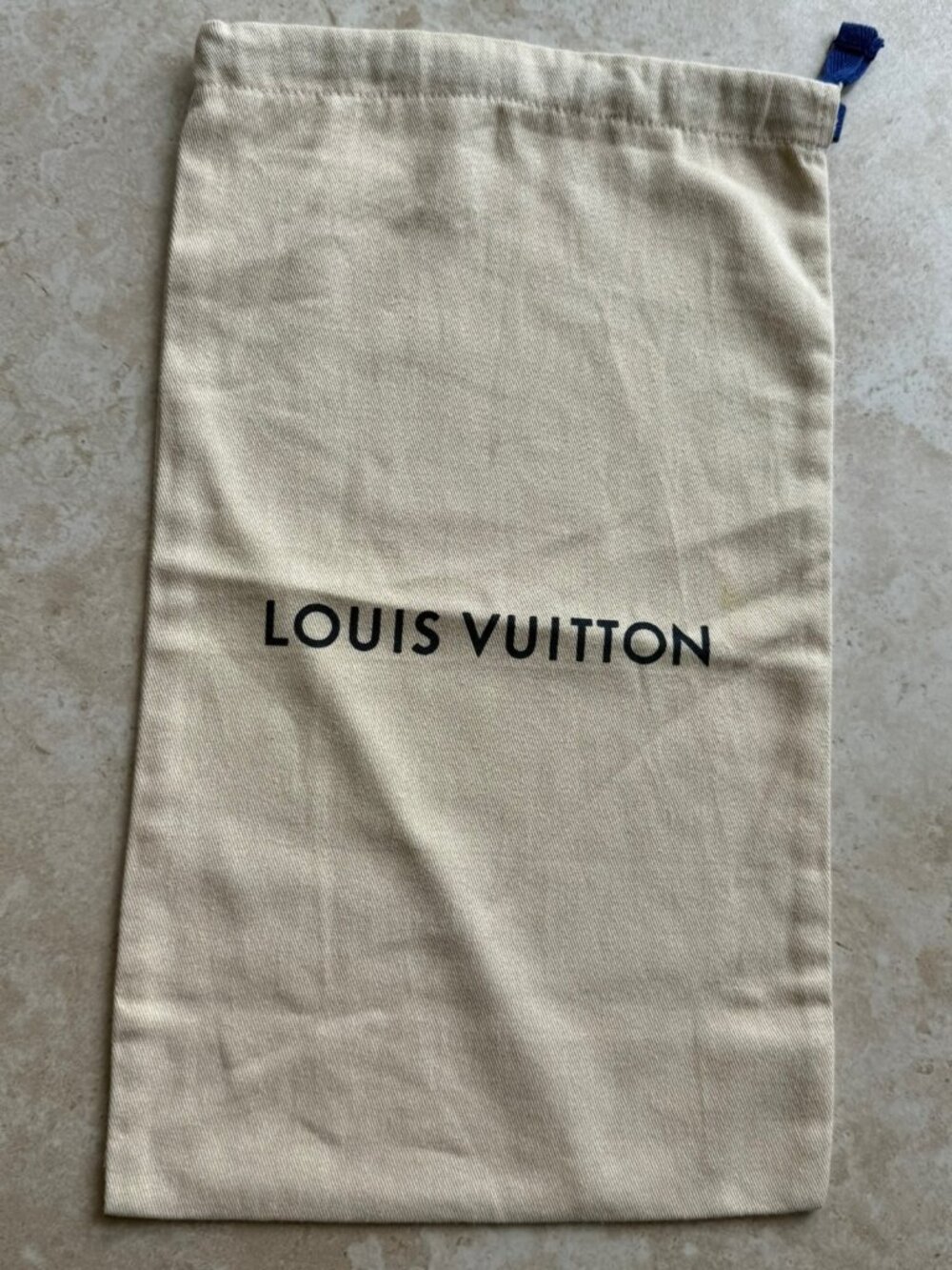 Authentic Louis Vuitton Dust Bag Blue Drawstring Beige Cotton Storage 16x9" M